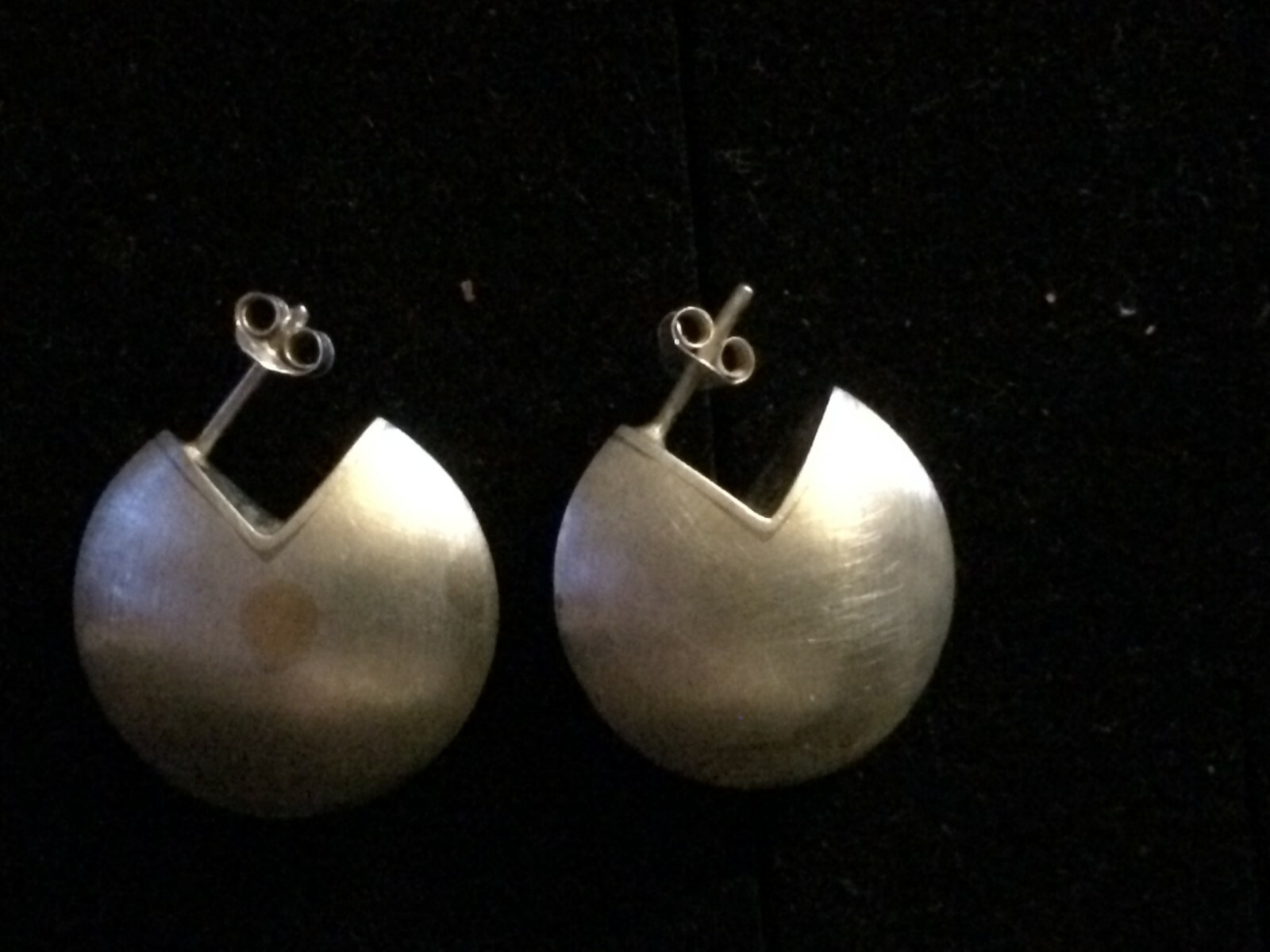 Great Art Deco Matte Silver 925 Hallmarked Stud Earrings On Clasp