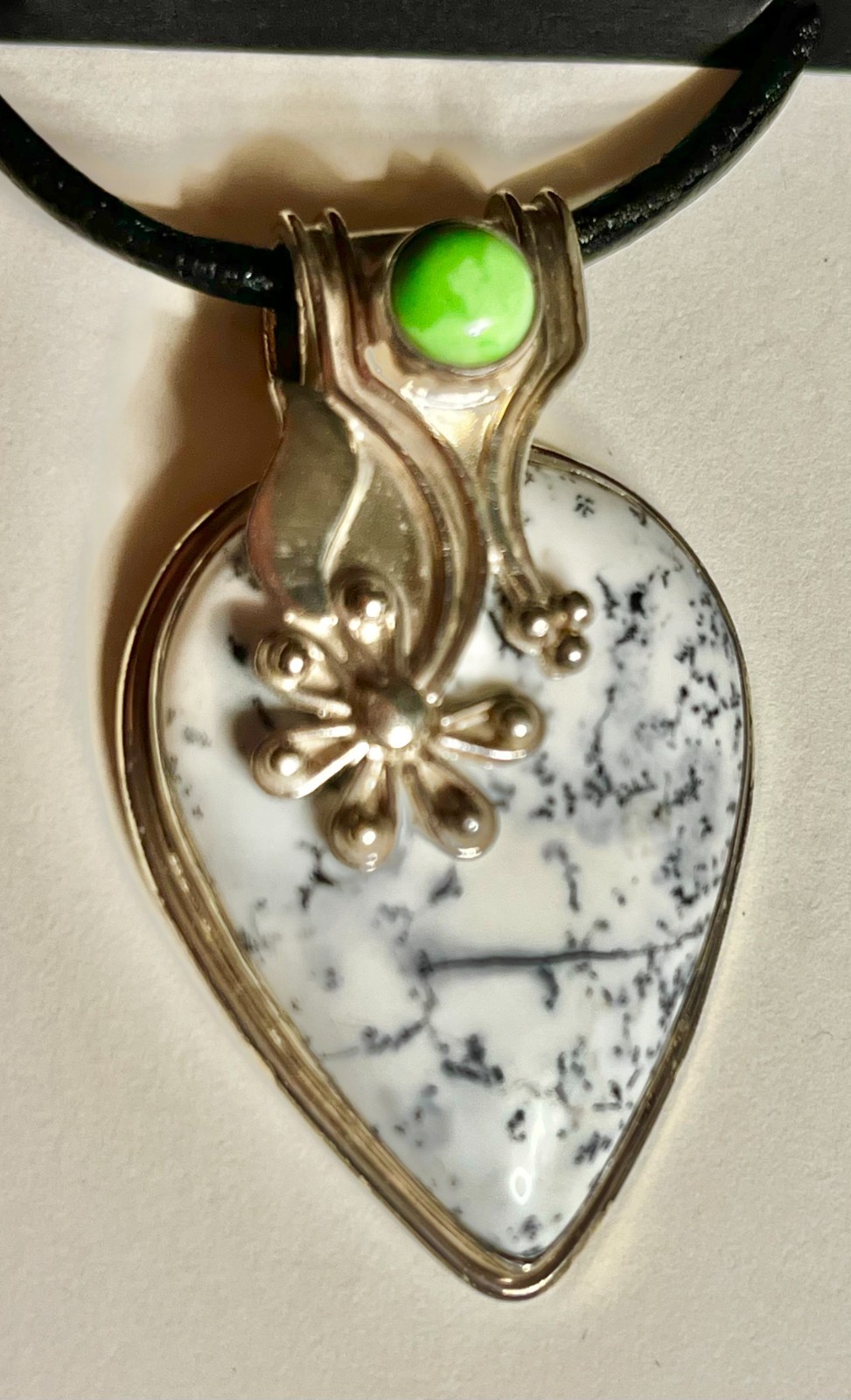 Dendrite Opal & Green Turquoise Sterling Silver .925 (Marked) Pendant