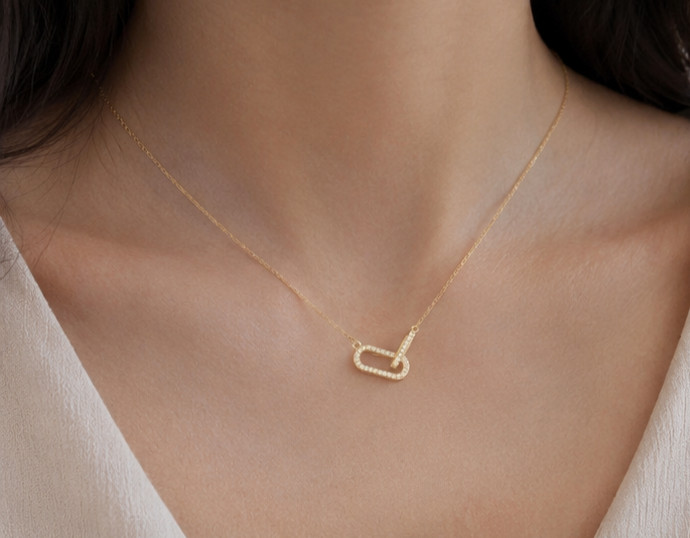 1.00Ct Simulated Diamond Paperclip Link Pendant Necklace 14K Yellow Gold Plated