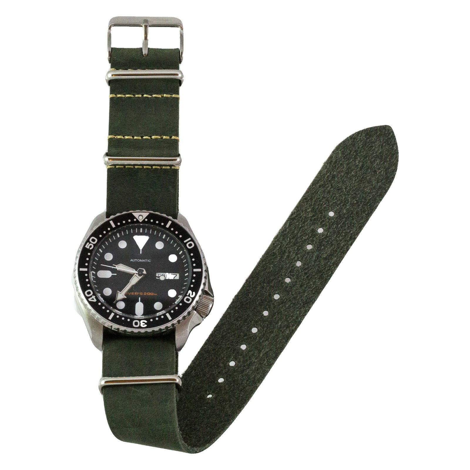 Army Green Oiled Leather One-Piece Watch Band – 18, 20, 22 or 24mm