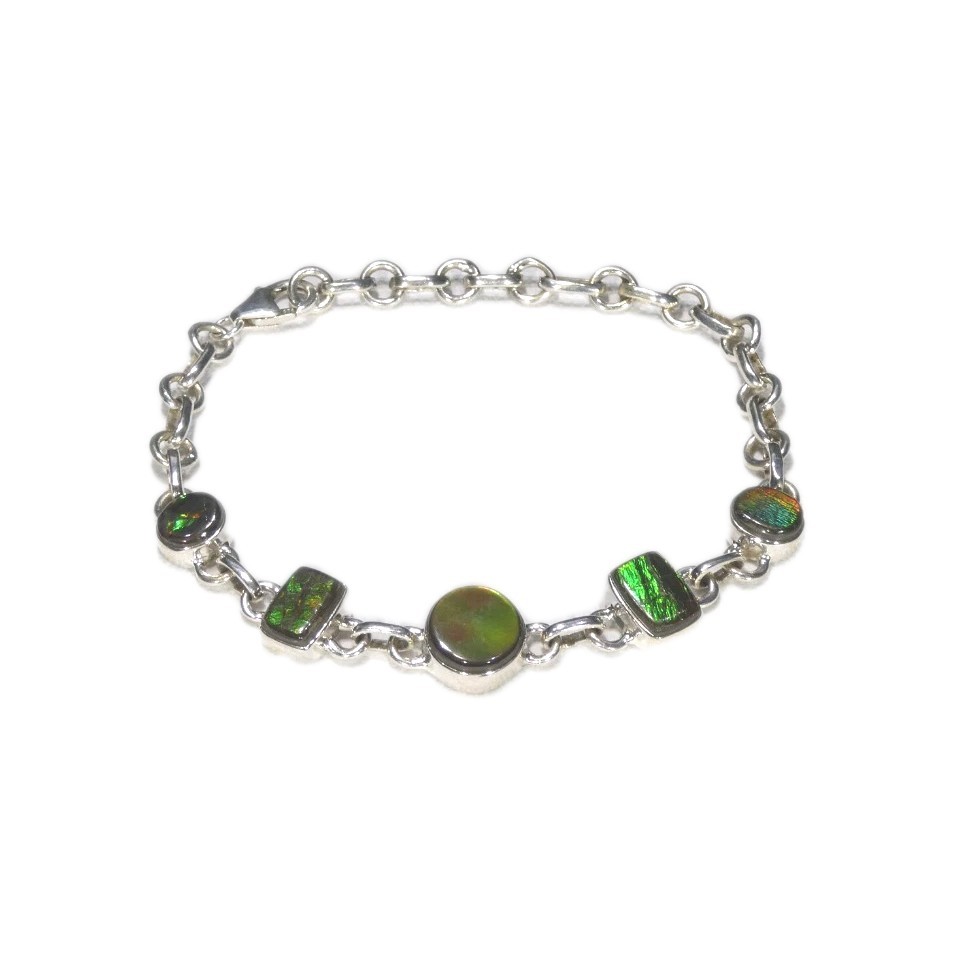 Natural Canadian Ammolite Solid 925 Sterling Silver Bracelet-20 cm