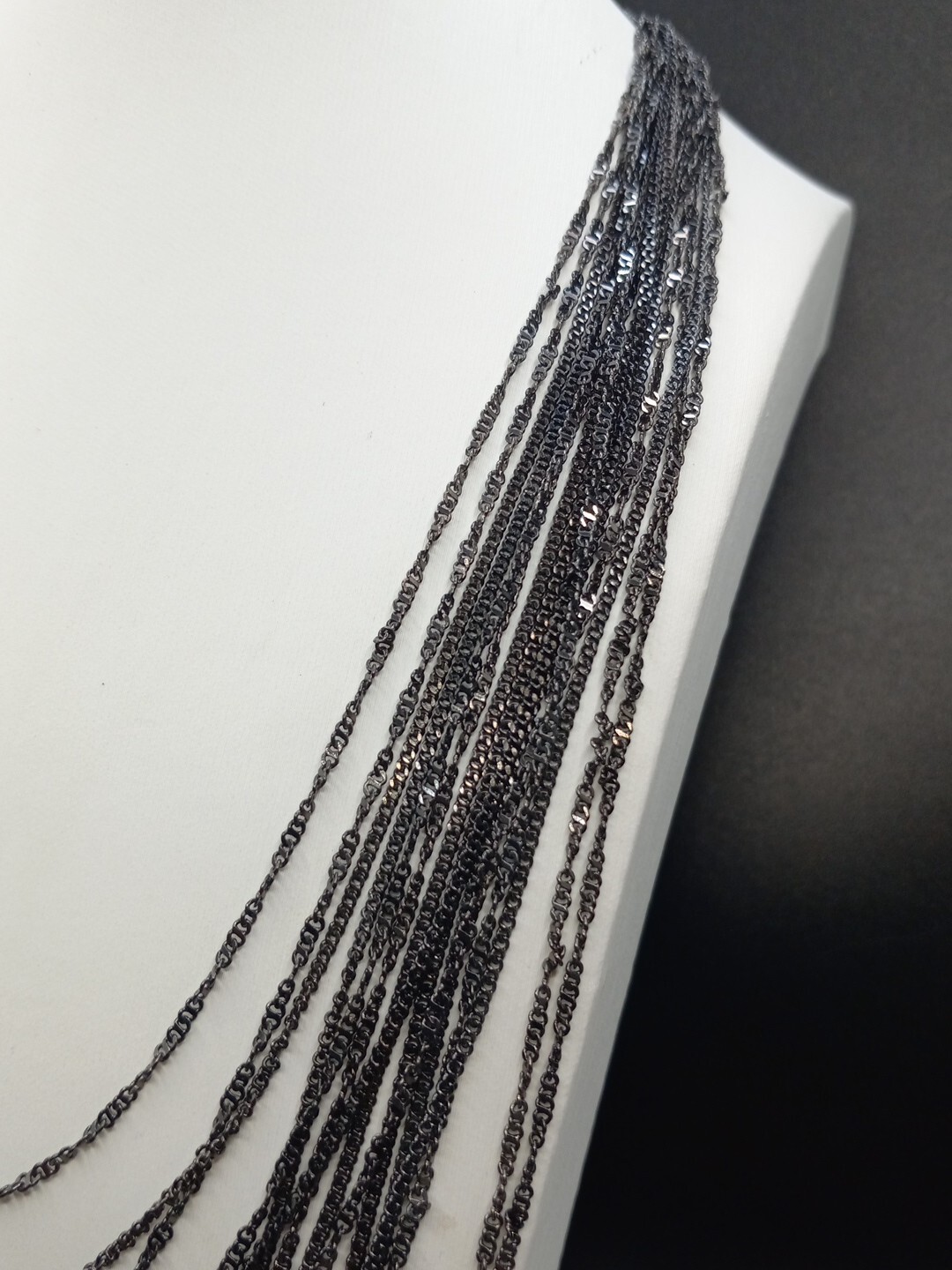 WHBM Clear Stones Black Tone 15 Strand Chain Layered Necklace