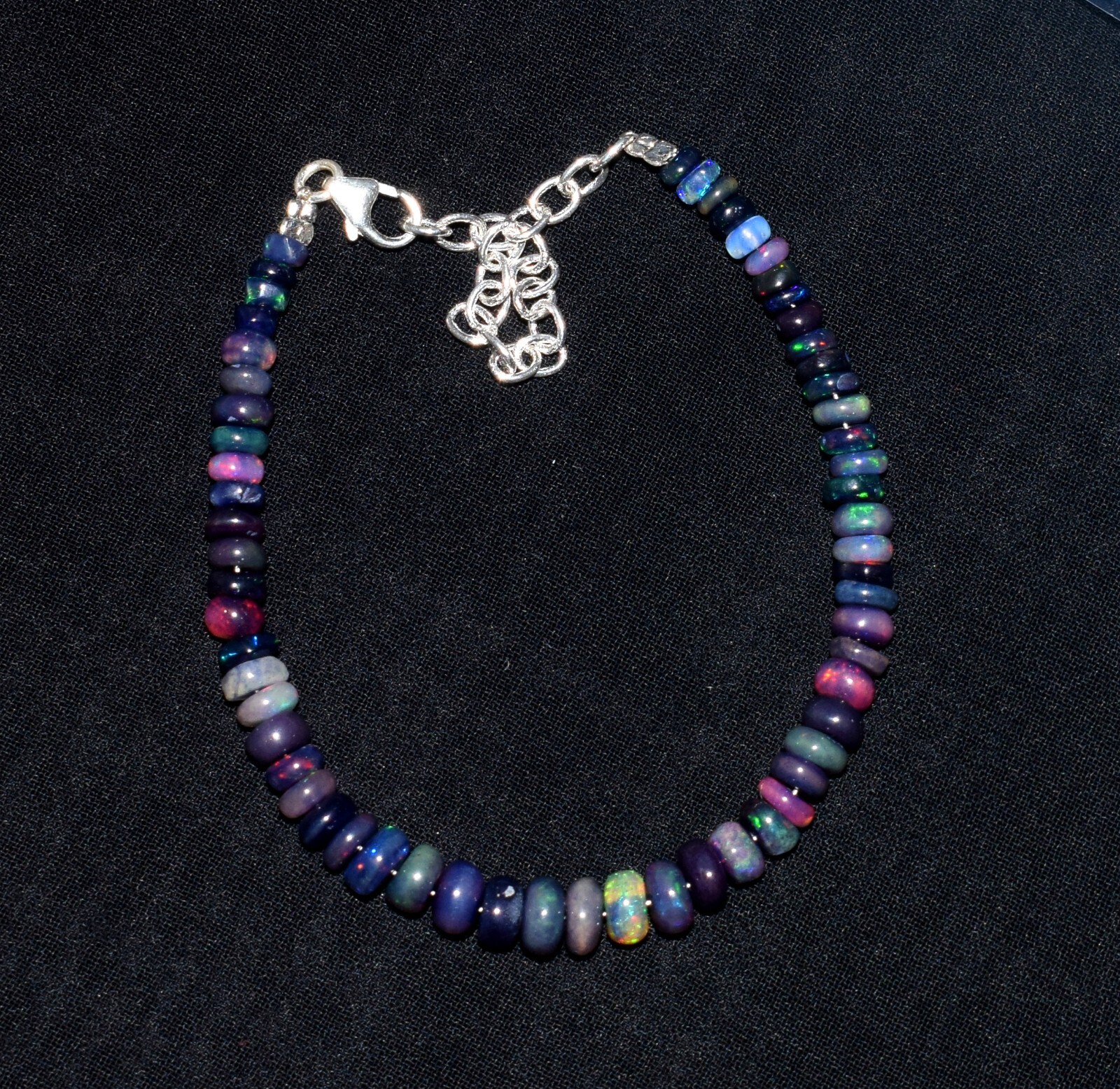 925 Sterling Silver 100%Natural Ethiopian Opal 3To5MM Beads 7″Bracelet F2005
