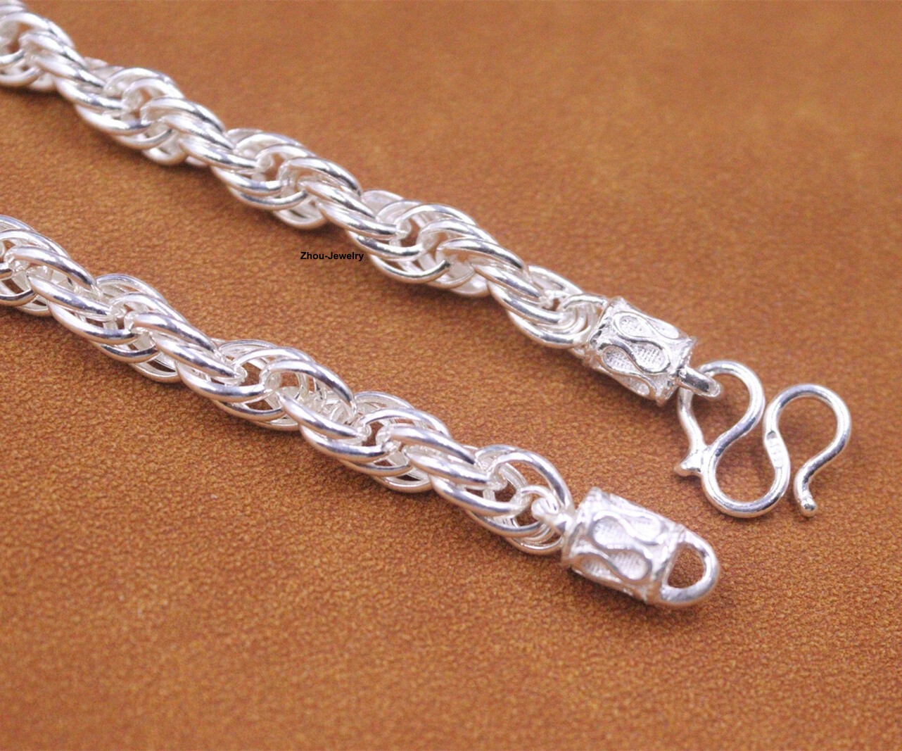Real Fine Silver 999 Chain Men’s 7mm Twist Toggle Link Necklace 41-42g 19.6inch