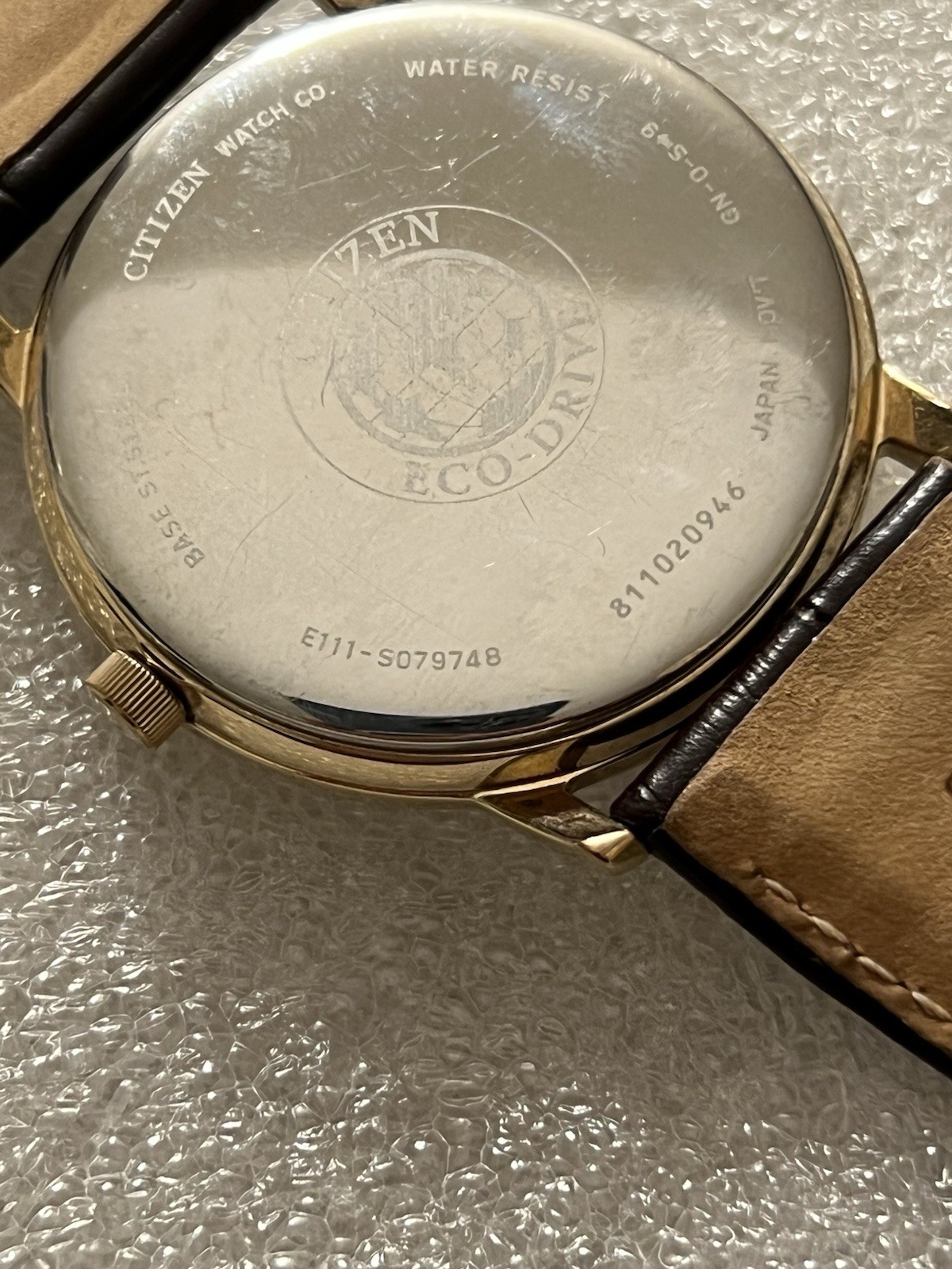 Citizen Eco Drive Goldtone E111-S079748 Leather Strap Gold Tone –