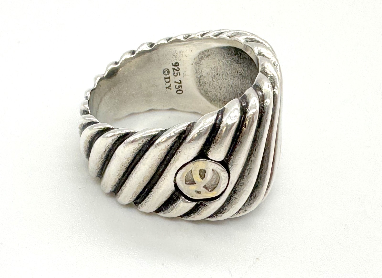 Vintage David Yurman Sterling Silver 18K Cable Signet Ring Size 7 10.7g