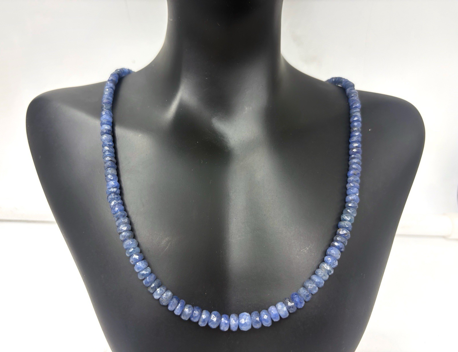 Burmese Blue Sapphire Necklace 20” 4–5mm Faceted Sterling Silver Clasp