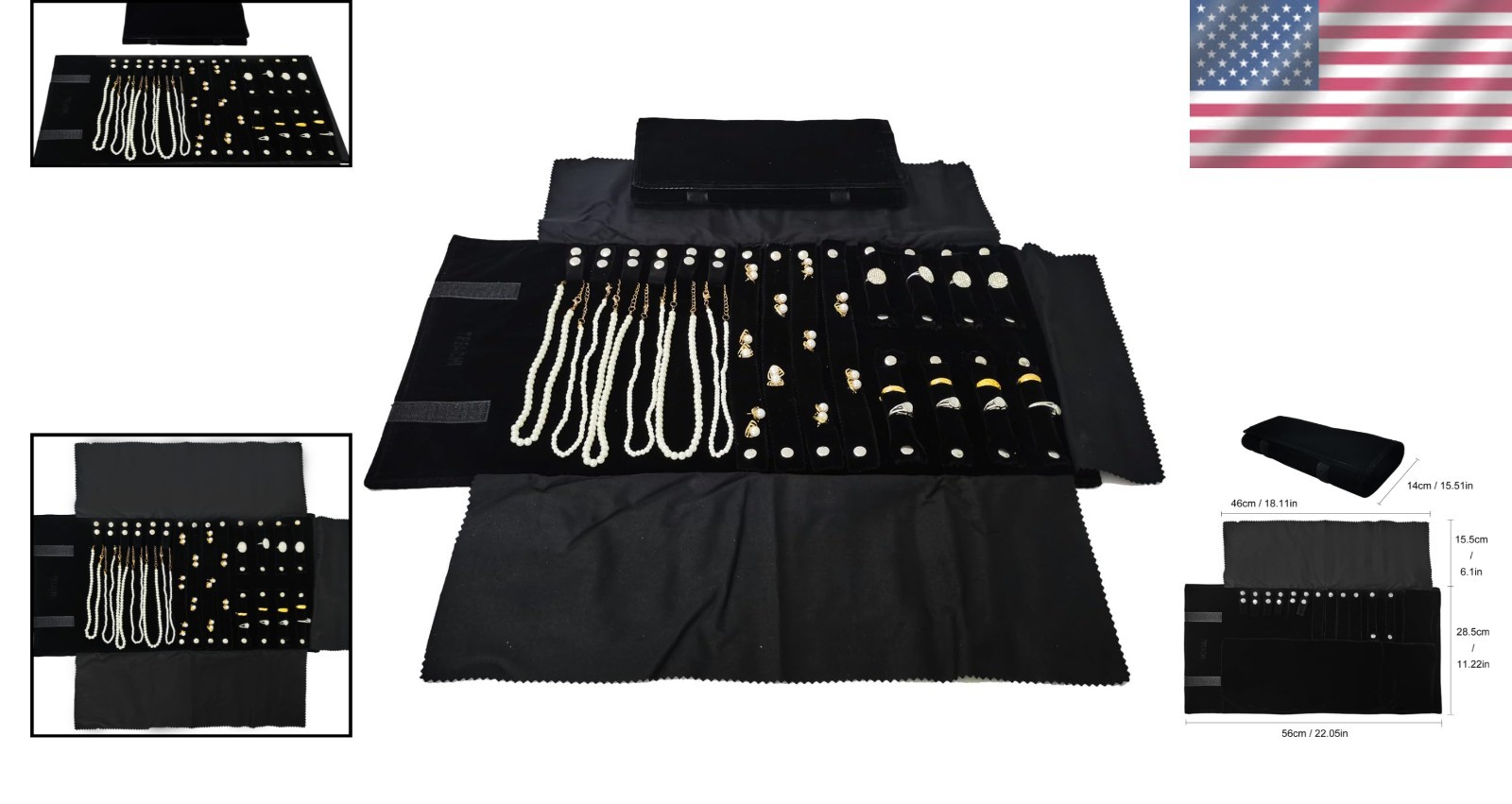 Jewelry Organizer Storage Bag Roll Velvet Travel Case for Earrings Necklaces