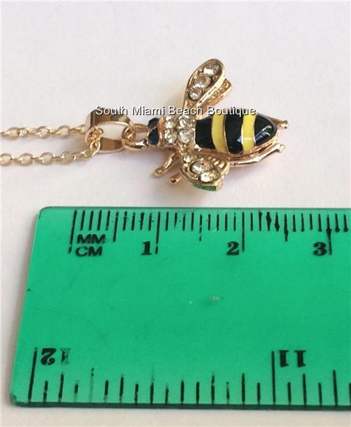 Gold Bumble Bee Necklace 18″ Crystal Insect Queen Bea Plated USA Seller