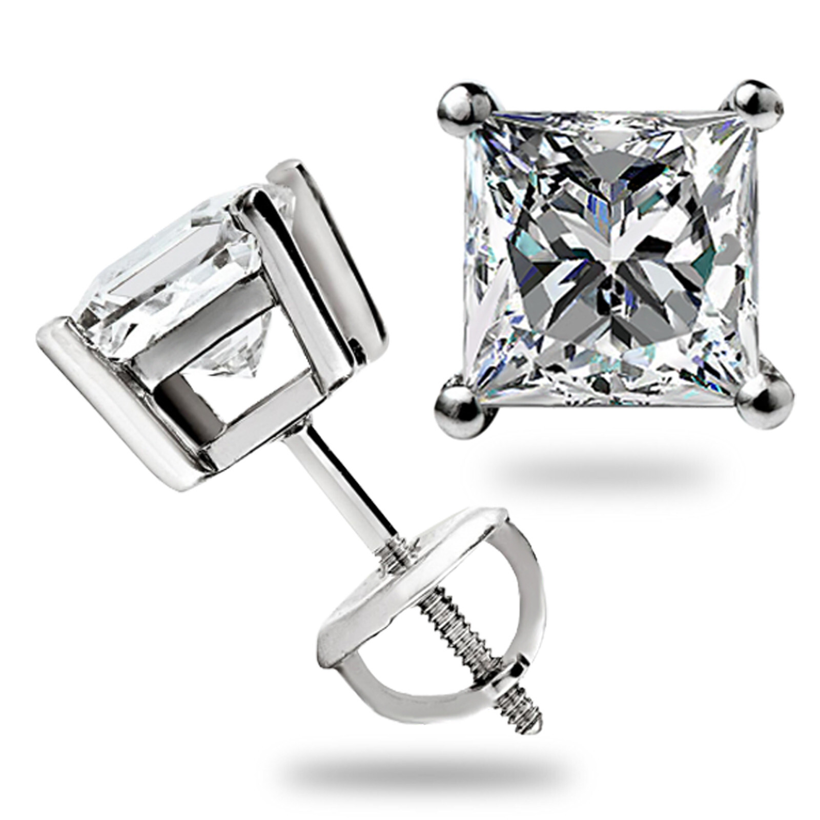 3.0 Ct Princess Cut FL/D GRA Moissanite Stud Earrings 14K Solid White Gold Gift