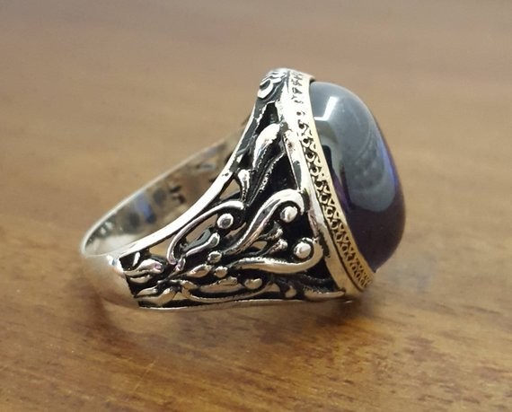 Solid 925 Sterling Silver AA Sapphire Zircon Gemstone Signet Men’s Unisex Ring