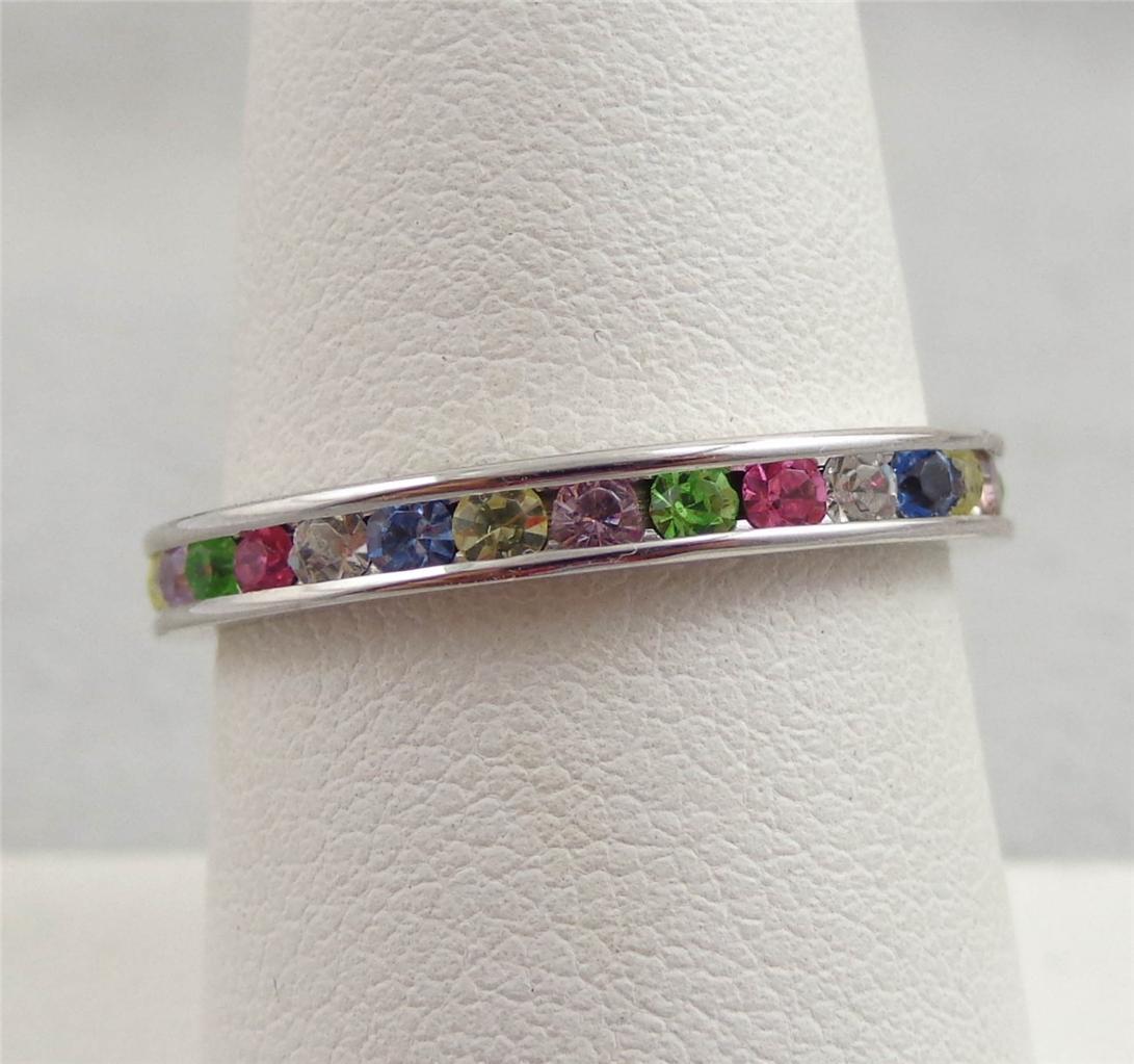 1.00cttw Channel Multi-Gem Eternity ~ 925 Sterling Silver Ring/Band ~Choose Size