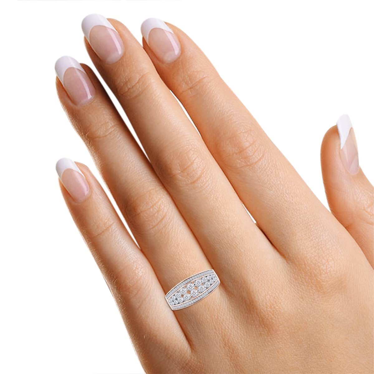 0.70 Ct Moissanite Four Row Wedding Band Ring For Women In 10K Or 14k Solid Gold