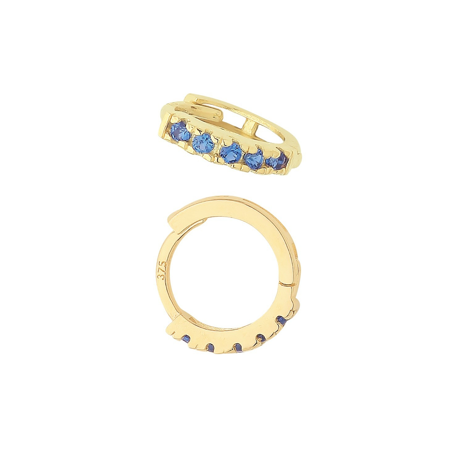 9ct Yellow Gold Sapphire Hoop Earrings British Made 375 Hallmark Brand New Boxed
