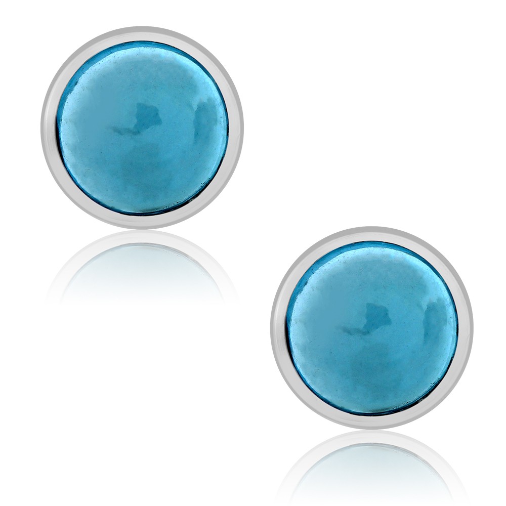 2.00 Ct Swiss Blue Topaz Gemstone Round Cabs 925 Sterling Silver Stud Earrings