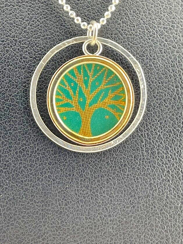 925 STERLING SILVER 2 TONE CIRCLE OF LIFE TREE NECKLACE 17″ FAMILY MOTHER 3638