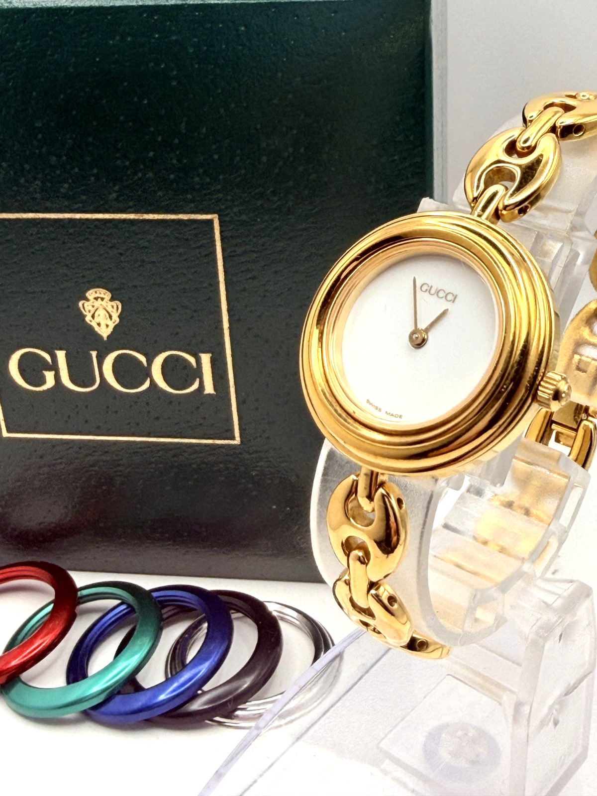 [Excellent w/Box] GUCCI Change Bezel 11/12.2 6 Colors Gold Quartz Vintage Watch
