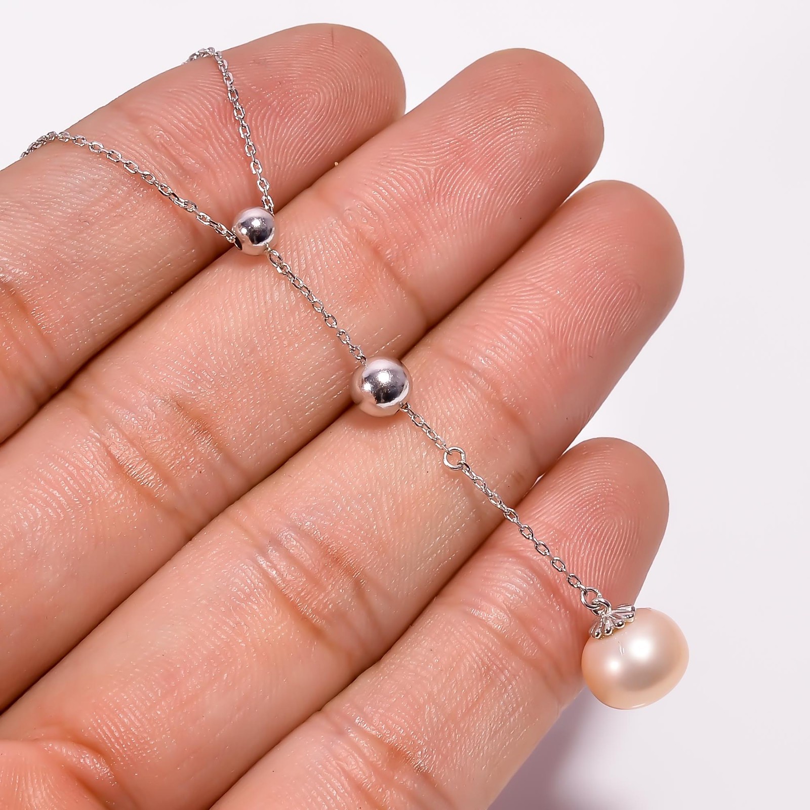 Pink Biwa Pearl Round Pendant Necklace 925 Sterling Silver Chain 15-17″ P-695