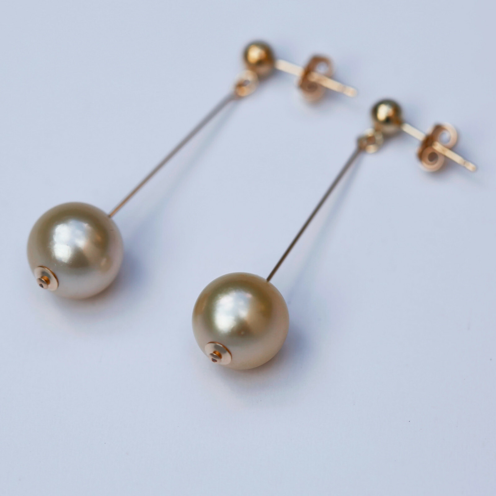 9.5-10mm natural high luster Australia gold seawater Pearl 14KGF Earring 40mm #3