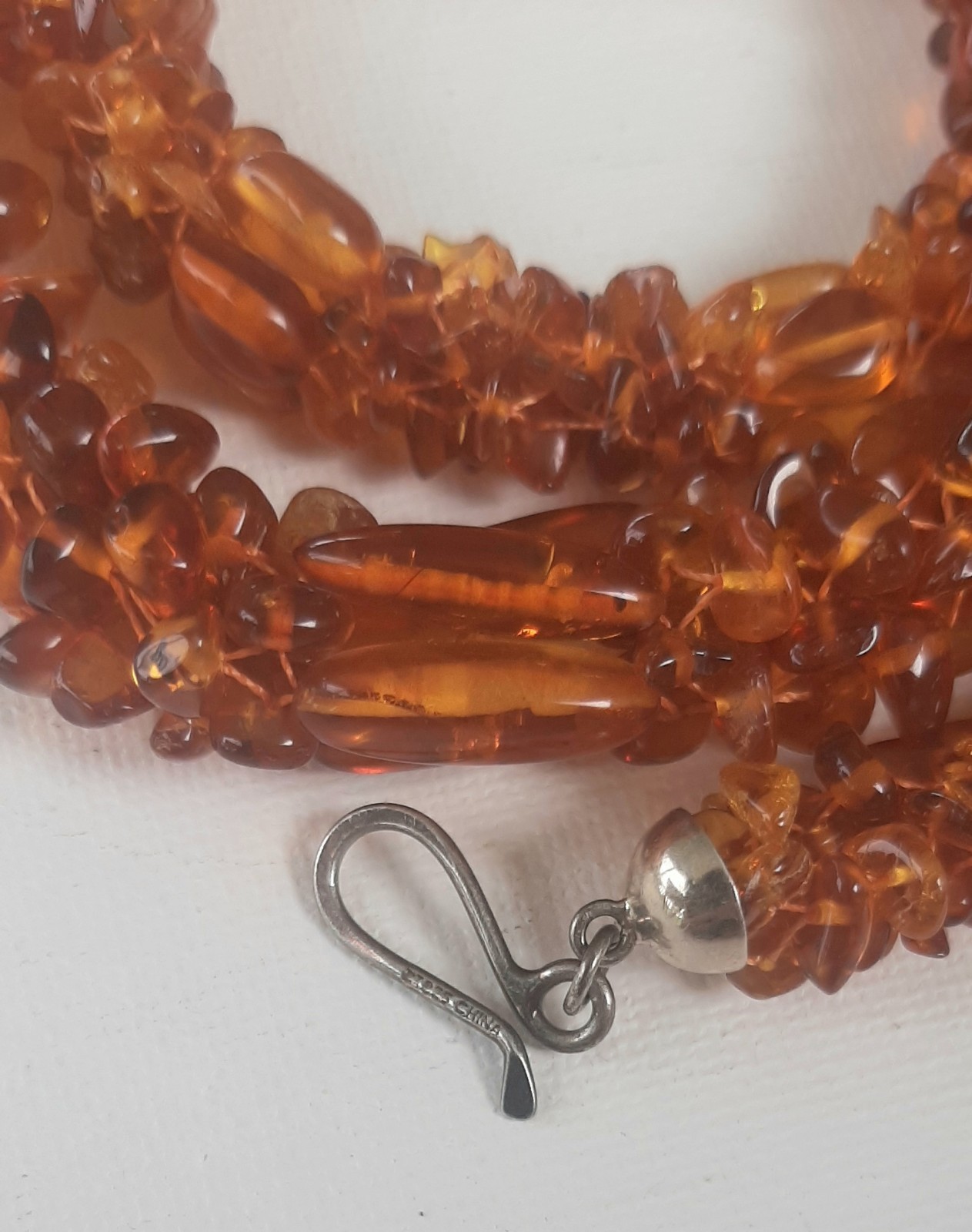 Mine Finds by Jay King Amber Bead Woven Necklace Sterling Silver Hook 26″