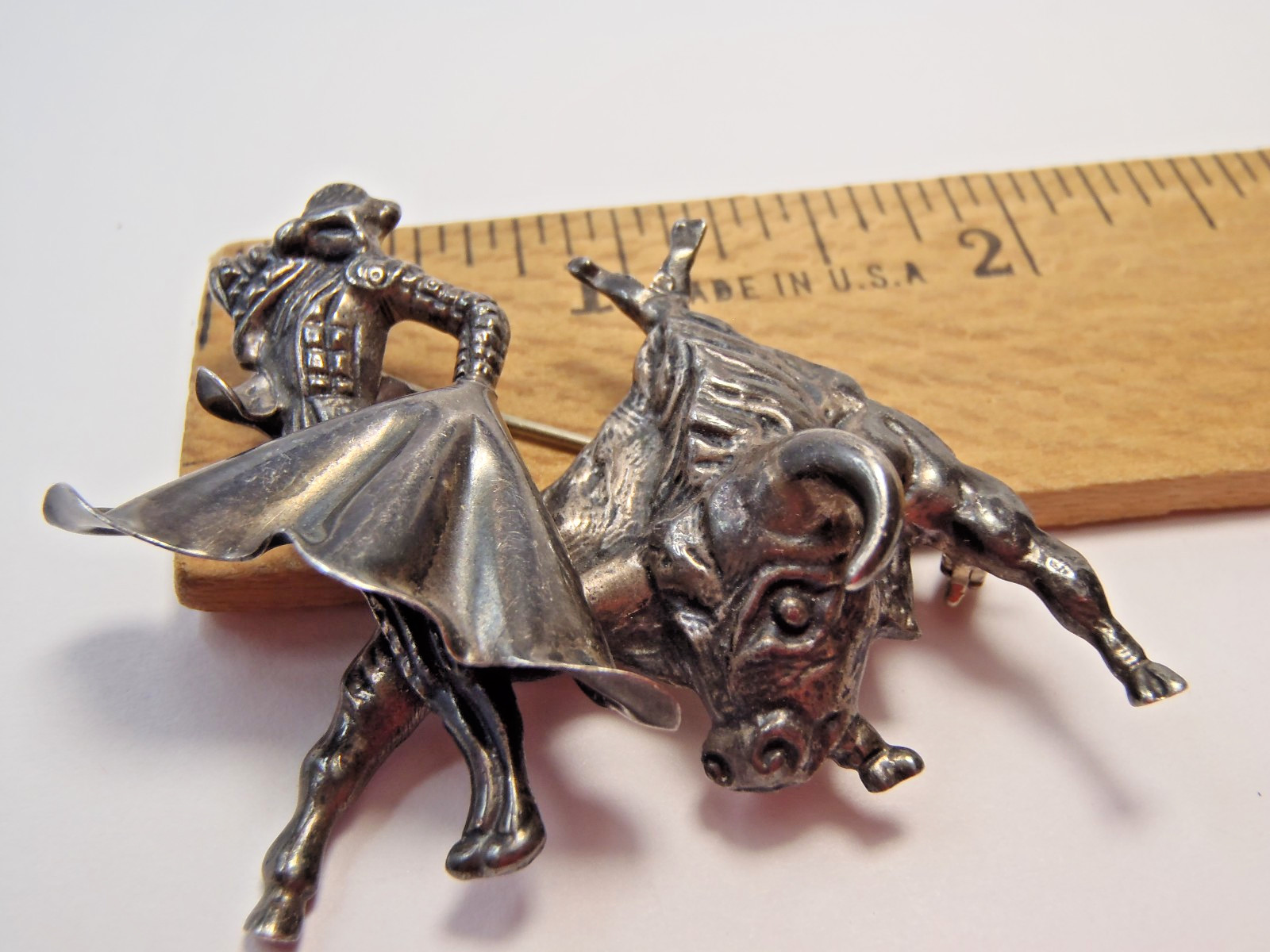 Mexico Sterling Silver Marcel Boucher Large 2 1/4″ Matador & Bull Brooch Pin