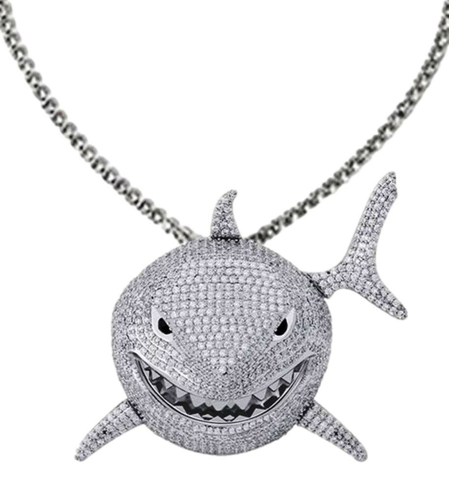 Jaws Movie Shark Rhinestone 1.25″ Tall Metal Pendant Necklace