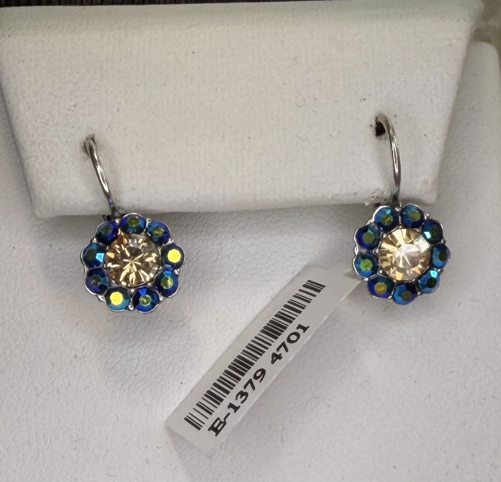 Light Colorado Topaz, Blue AB Crystals Mosaic Mariana Pierced Earrings E-1379