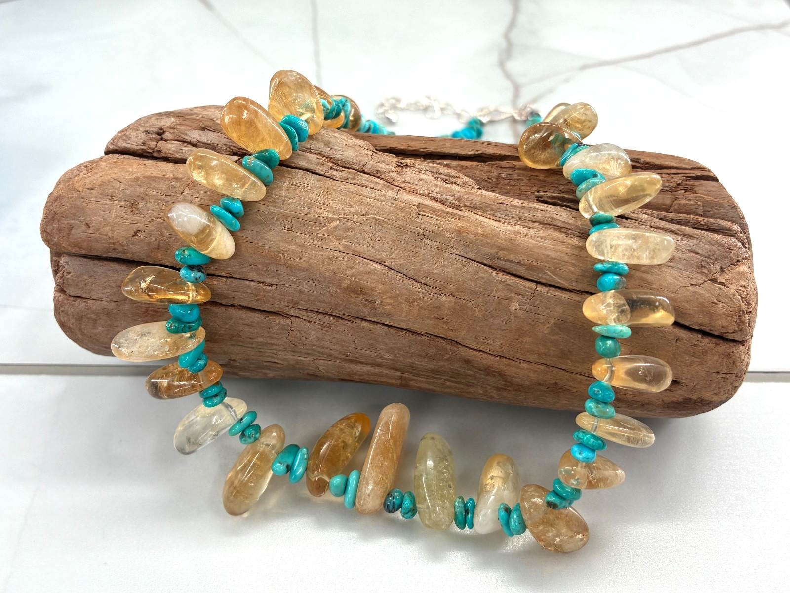 Jay King DTR Iron Mountain Turquoise Natural Citrine Eclectic Bead Necklace 925