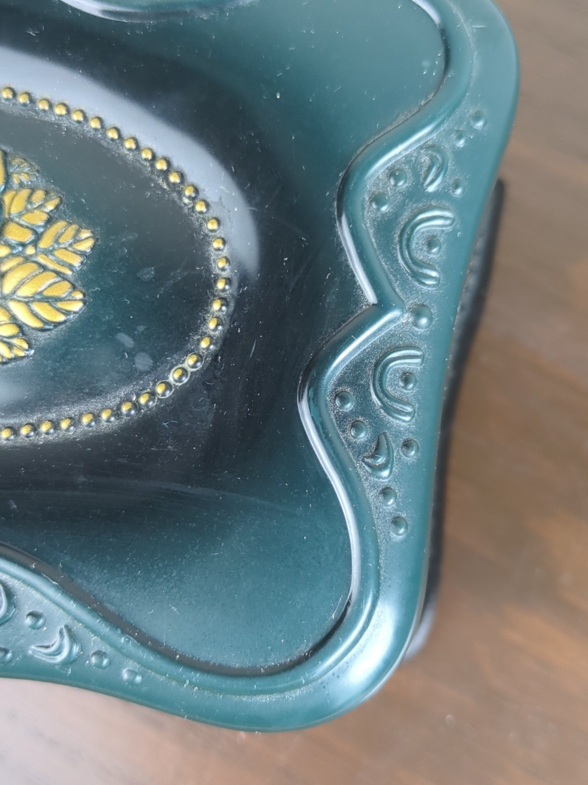Plastic Table Top Dresser Drawer Jewelry Box Dark Green Gold Florals Paisley Fab