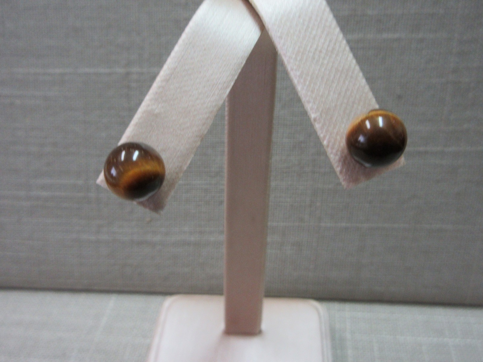 14k Solid Yellow Gold 9mm Tiger Eye Ball Stud Earrings 2.4 Grams