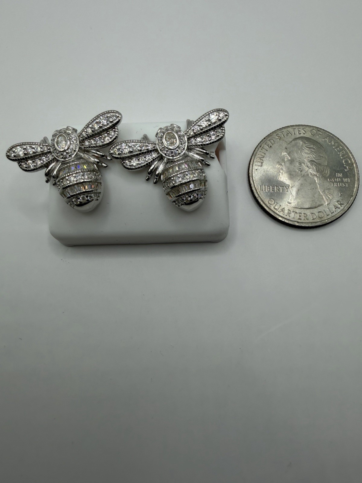 925 Sterling Silver Oval White Moissanite Bee Stud Earrings 2.00CTW large