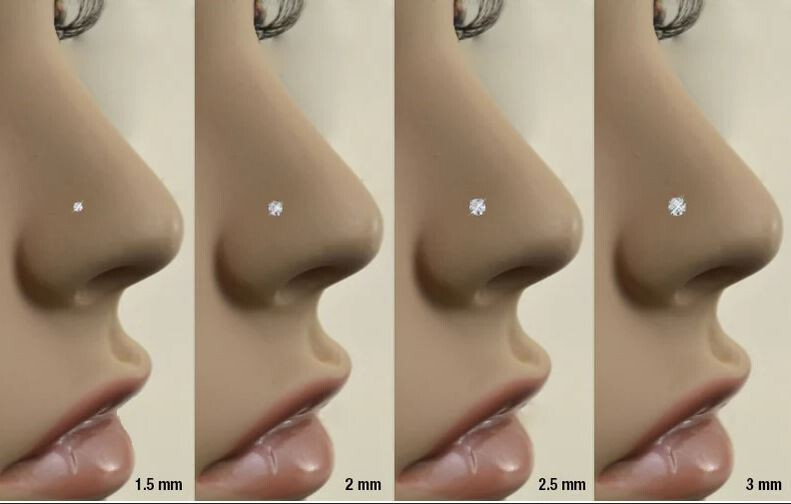 14K, 18K, 24K, Solid White Gold Nose Ring Screw Right Nostril 1.5mm, 2mm, 2.5mm