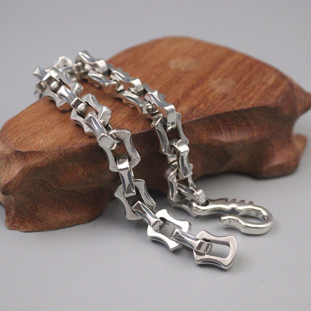 Pure 925 Sterling Silver Chain 9mm Dragonscale Square Link Bracelet 57-58g 8.3in