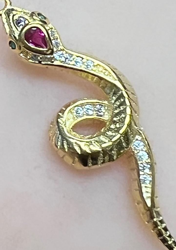 REAL 14K Y Gold on Solid 925 ruby diamond Snake Bracelet Victorian Egyptian Rev.