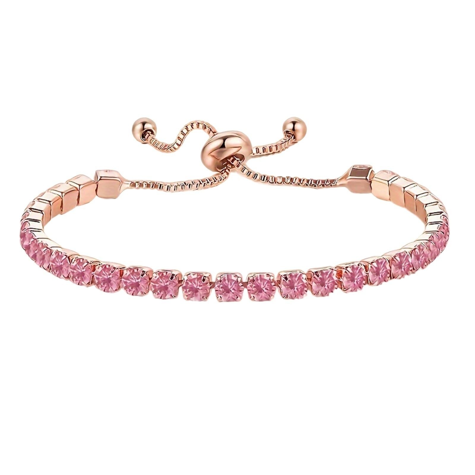 14K Gold Adjustable Tennis Bracelet with Colorful Rhinestones