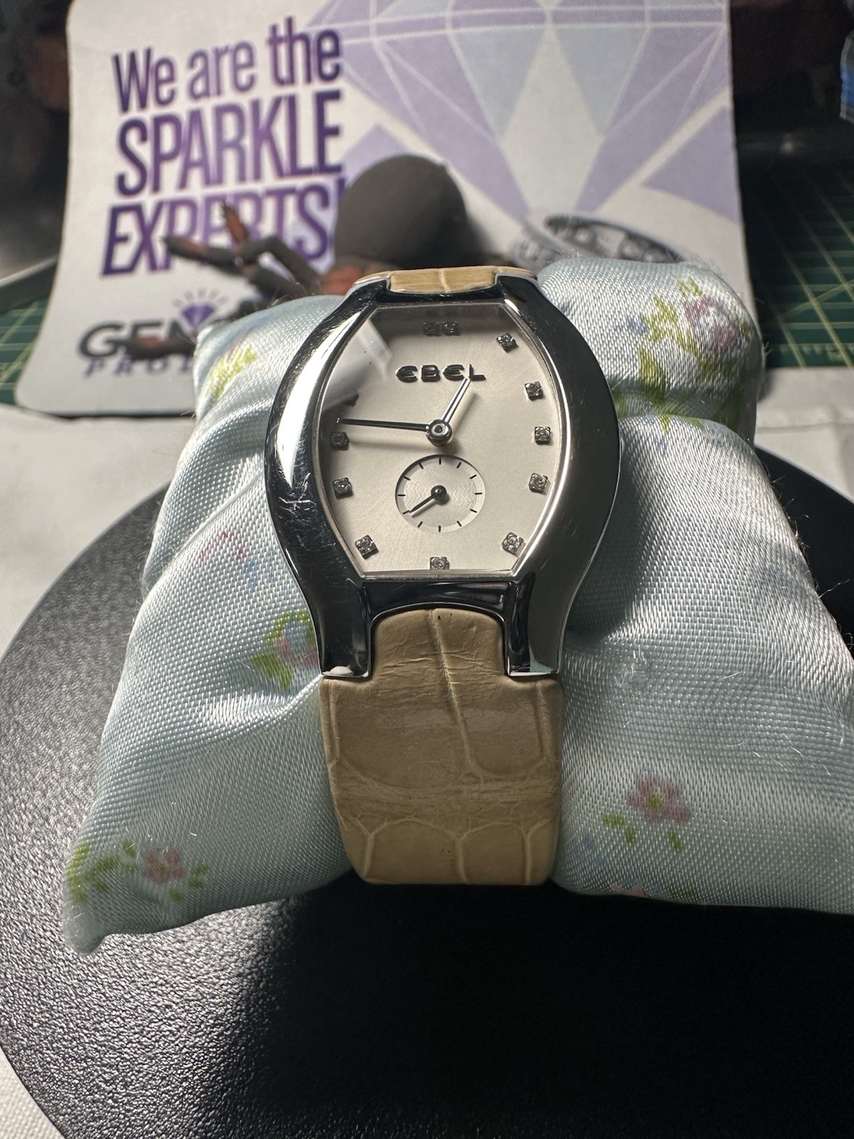 EBEL Beluga Tonneau Women’s Quartz Watch, SS Case, Silver Dial, Diamond, Beige