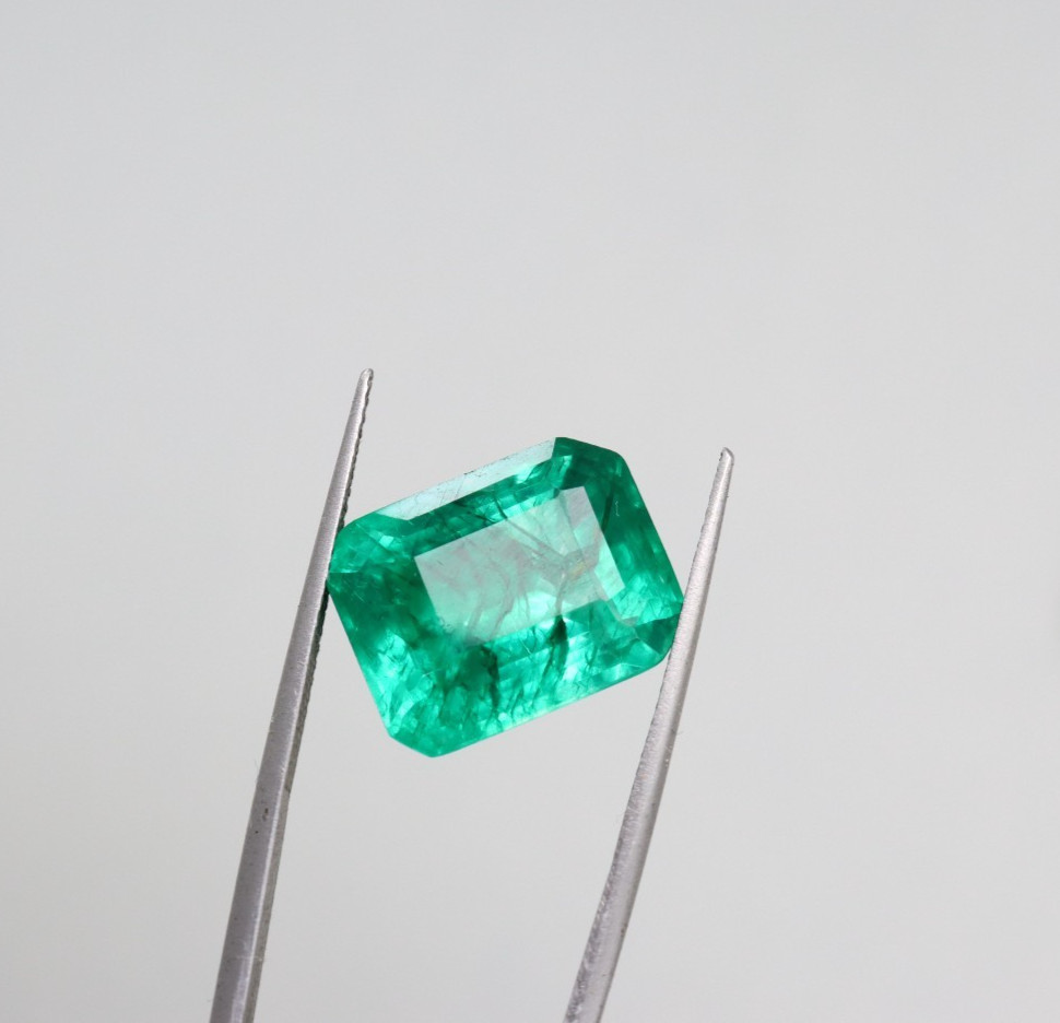 14Ct Natural Green Emerald Gemstone | Emerald Cut Loose Stone | 14.7×12.1×7.4mm