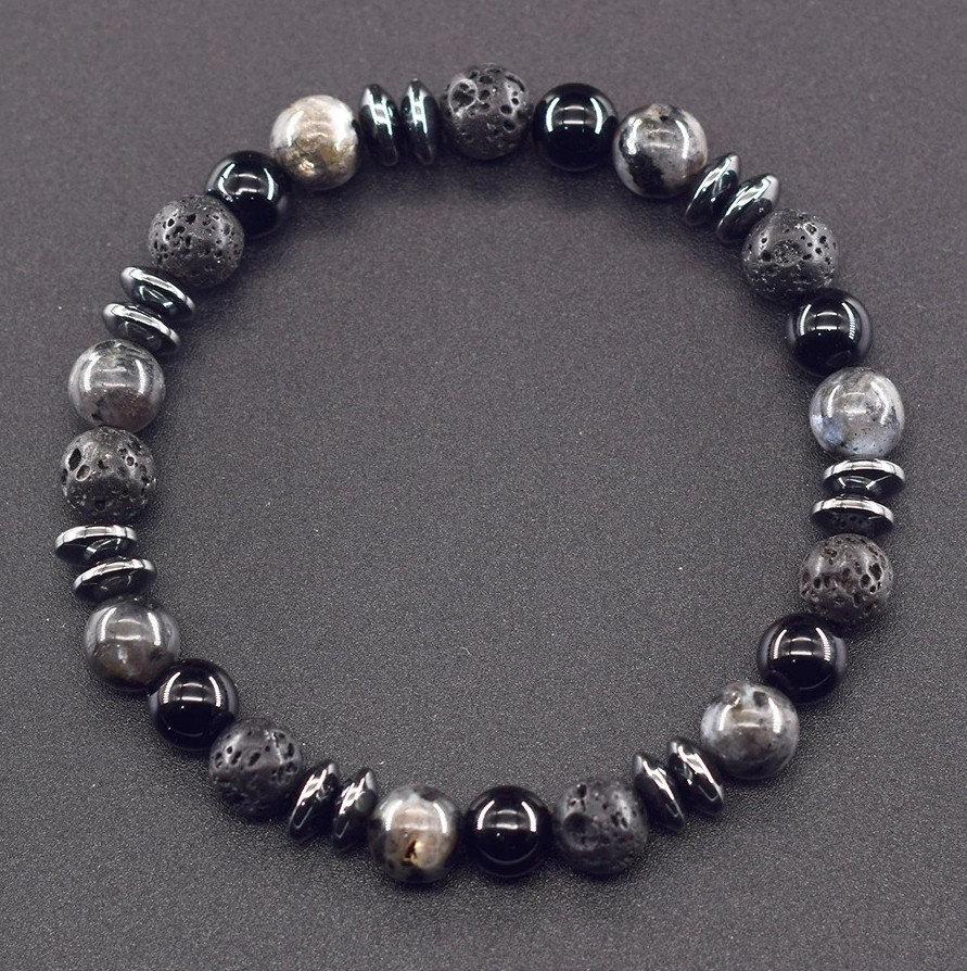 Black Labradorite Volcanic 8mm Stone Beads Bracelet Spiritual Protection Jewelry