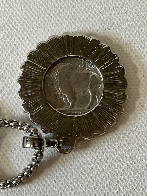 Silver Necklace 1929 Buffalo/Indian Nickle Pendant + certificate of authenticity