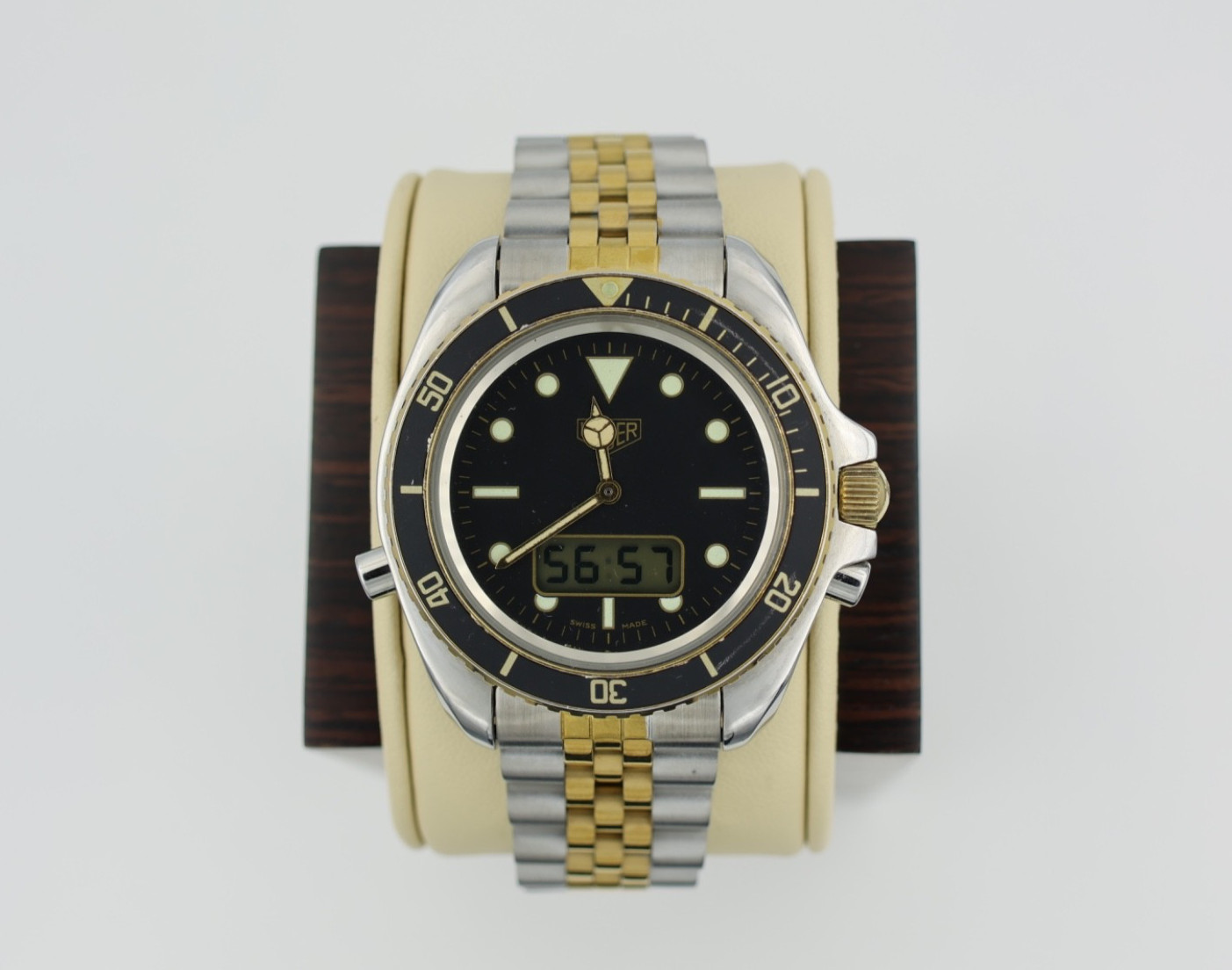 Pre TAG Heuer Jumbo 980.027 Mens 1000 Series Watch Black Gold Ana-Digital Rare