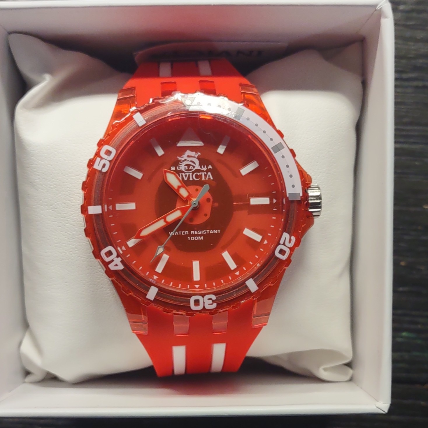 Invicta Subaqua Diver Quartz 52mm Red/White Silicone Strap 100m w/ Box