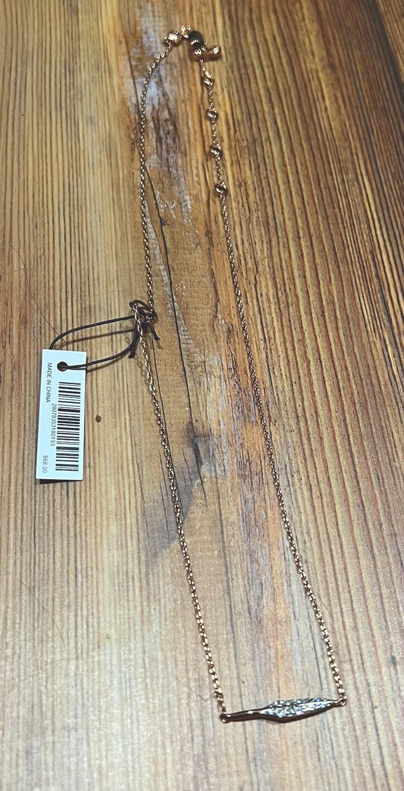 Henri Bendel Luxe Necklace, Rose Gold Tone, Feather Pendant, NWT