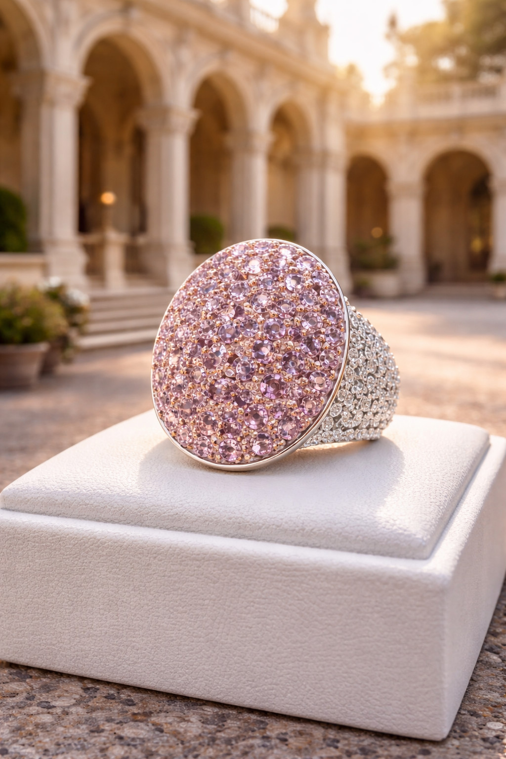 4.30 Ct Oval Cut Pink Sapphire & Diamond Wedding Gift Ring 14K White Gold 8