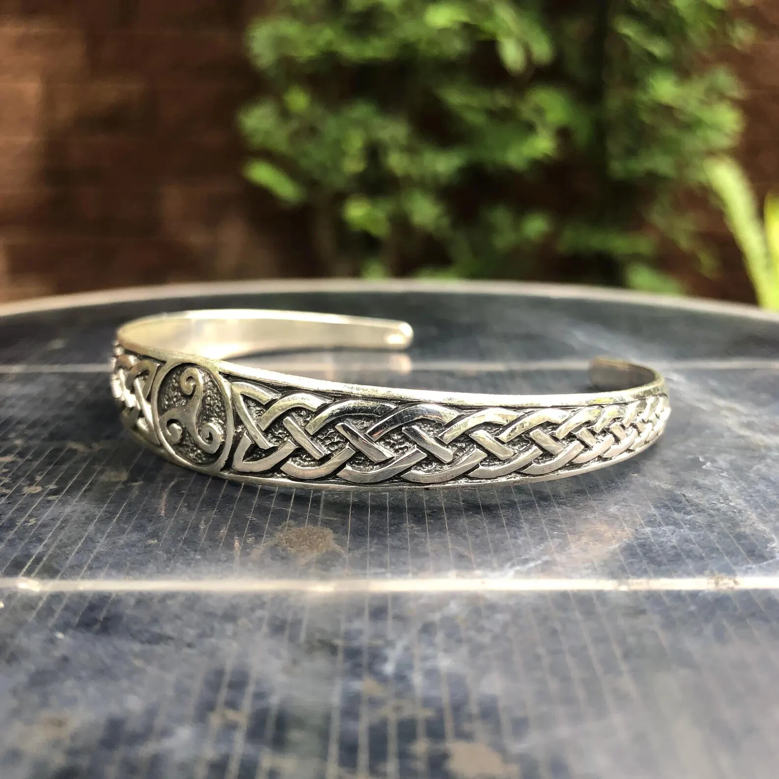 Handcrafted 925 Sterling Silver Triskelion Celtic Knot Viking Cuff Bracelet