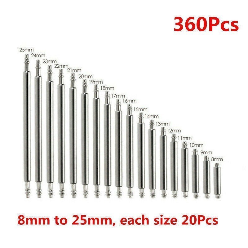 360pcs Watch Pins Spring BARS Band Strap Link 8-25mm Repair Kit Stainless Steel