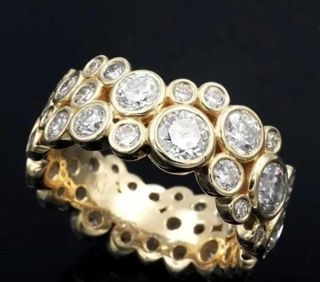 Bezel Set RoundCut Diamond 14K Yellow Gold PlatedBubble Style Eternity Band Ring