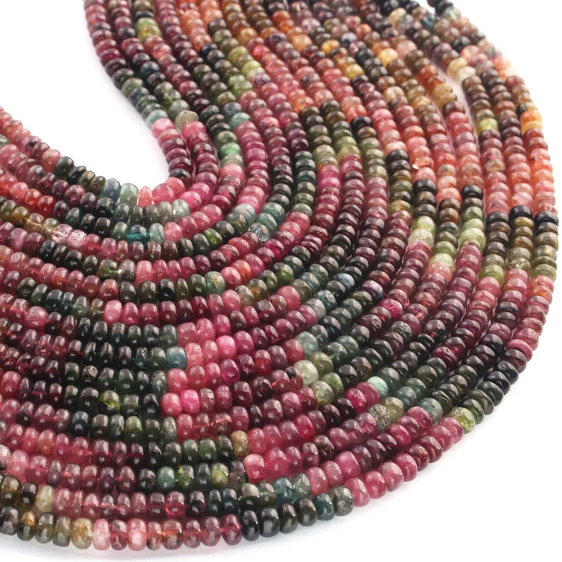 1 Strand Multi Tourmaline Roundelle, Smooth Beads, 14.5 Inches 6mm Multi