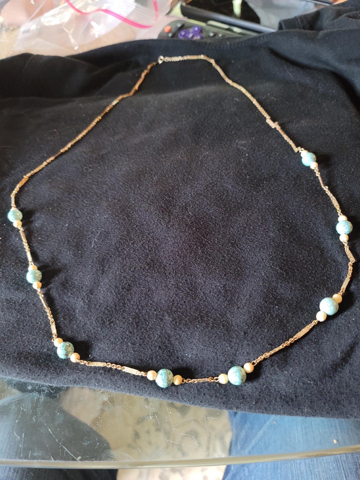 Vintage Elka 35 inch 17 gram 12K gold filled necklace with turquoise beads
