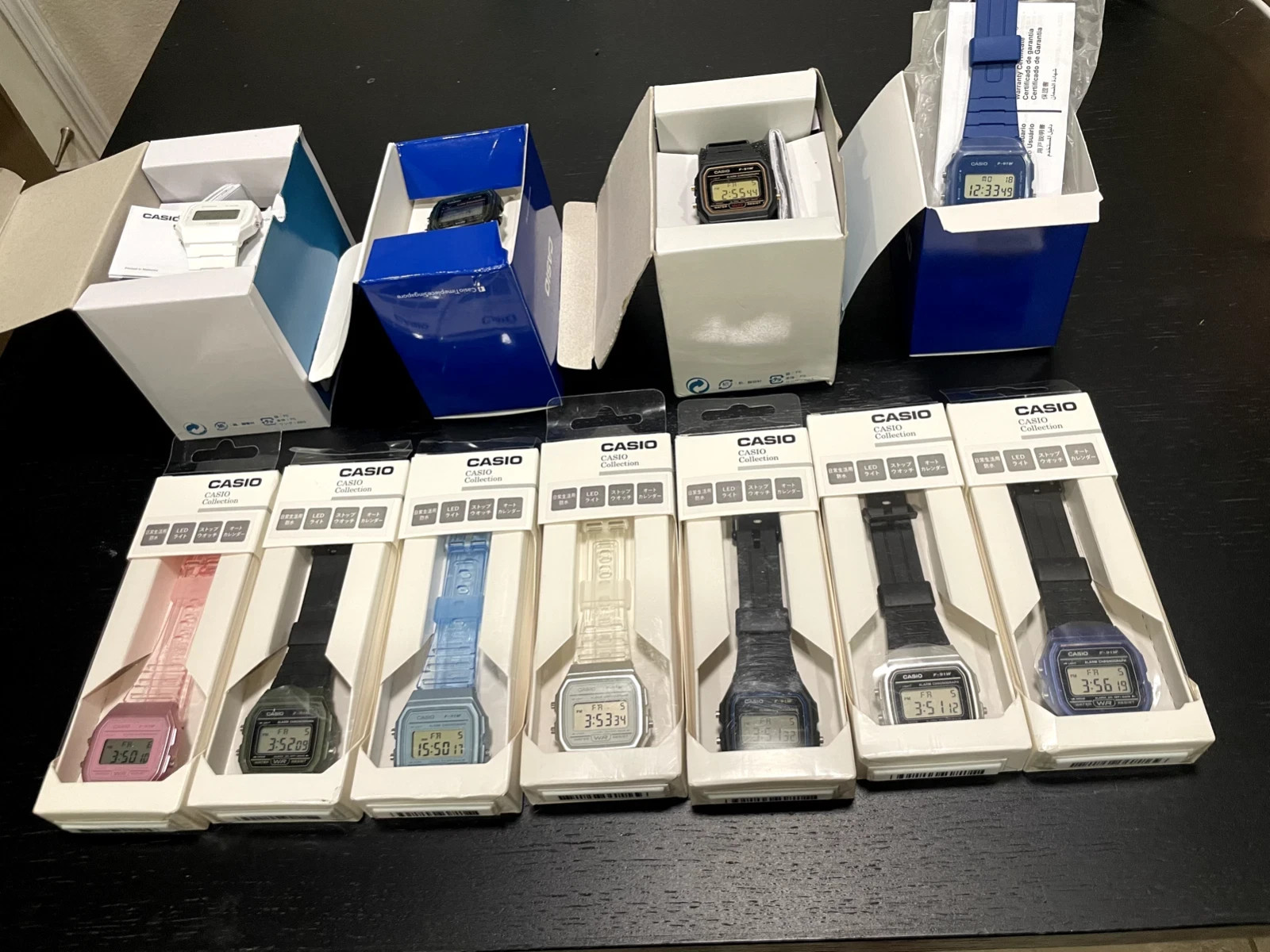Casio F91 (set of 11) white, pink, blue, green, gold, silver F-91 watches