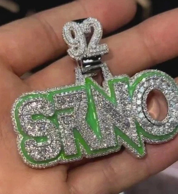 Men’s 2.50Ct Round Cut Moissanite 925 Sterling Silver Custom Name Enamel Pendant